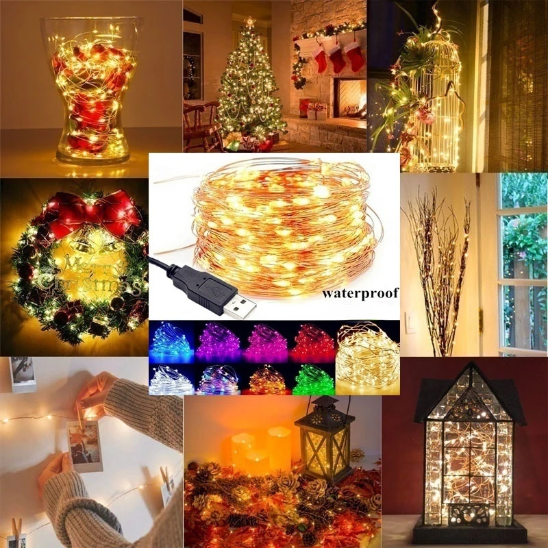 USB LED String Lights 1/2/3m Navidad Waterproof Wire Garland Fairy Lights per l'albero di natale Home Decor Garden Wedding Lighting