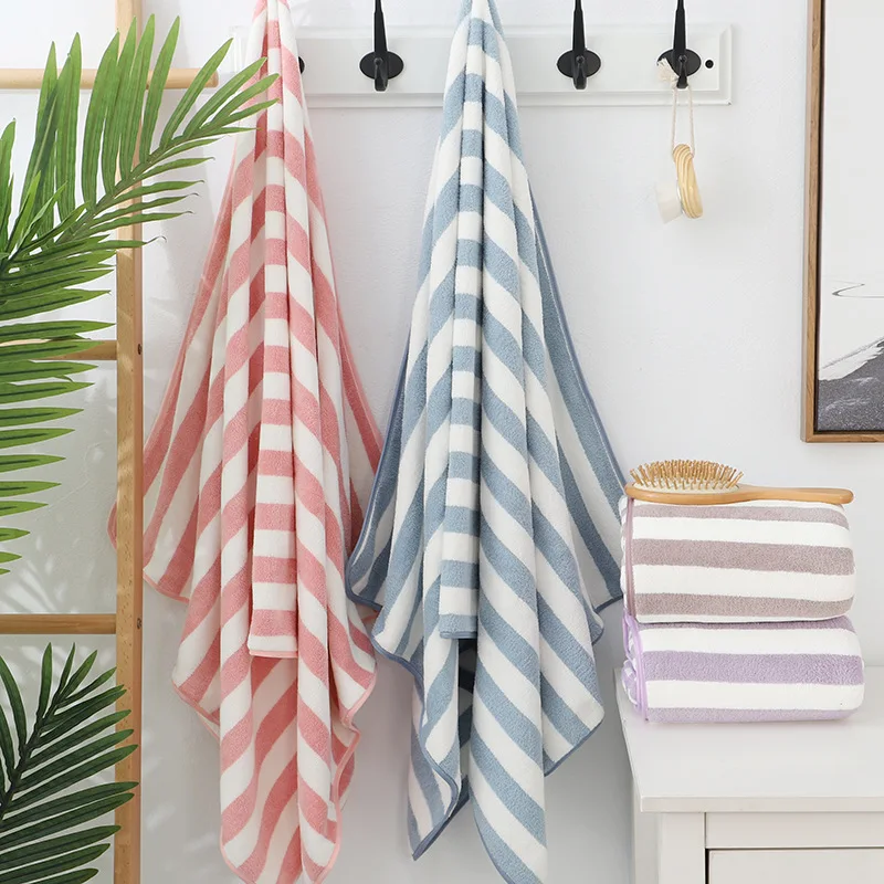 1 Pcs 70x140cm Quick-Drying Striped Bath Towel Soft And Absorbent Bathroom Experience