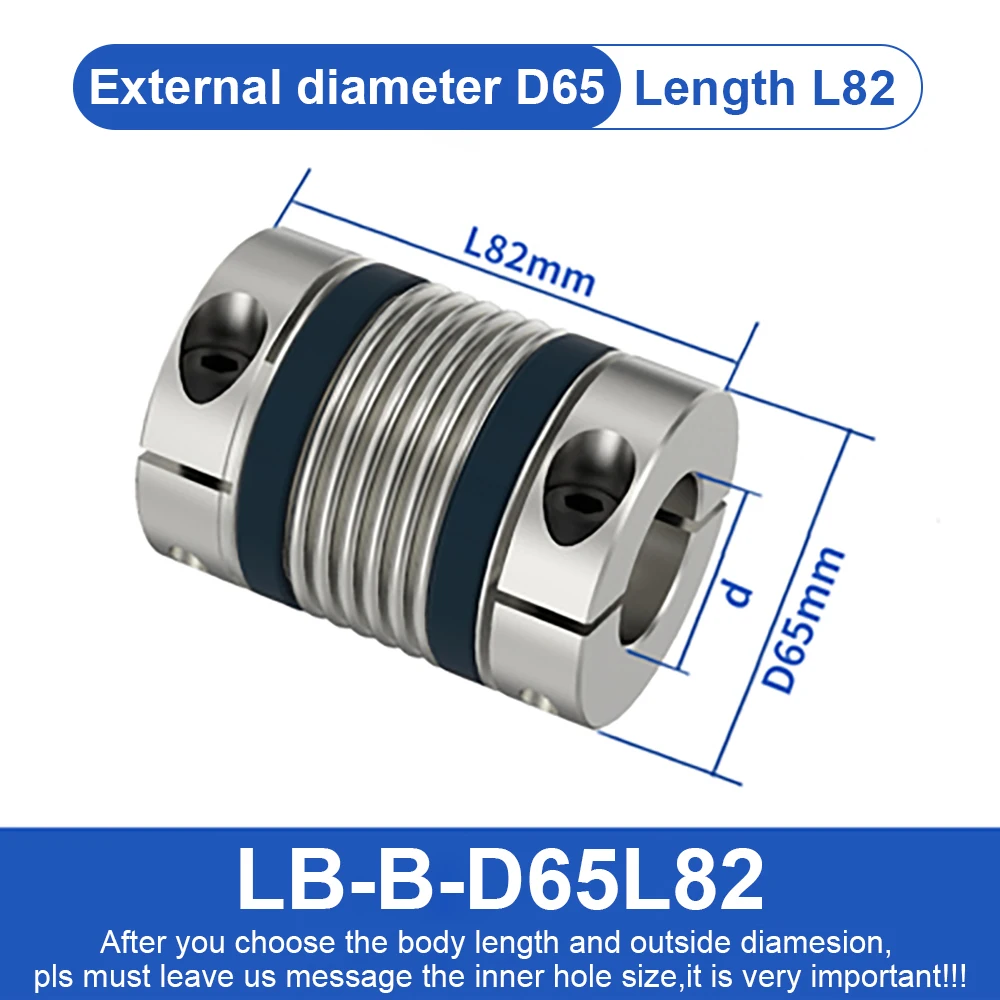 Acoplamiento de eje LB B D65L82, acoplador de Motor Flexible de fuelle CNC, junta Universal de aluminio de alta elasticidad, Cardan para impresora 3D