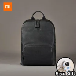 Xiaomi TANJIEZHE Black Leather Men Backpack Genuine Casual Daypack School Business Backpack Soft Skin 15.6 Inch Laptop Backpack