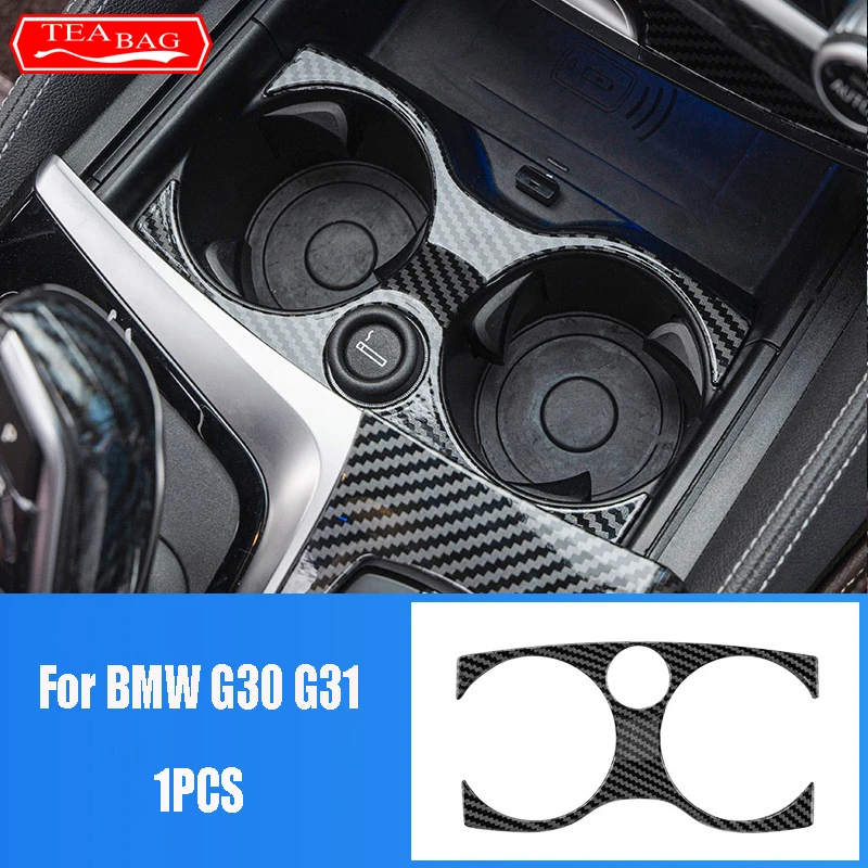 Real Carbon Fiber Water Cup Holder Cover Trim – Fits BMW G30 G31 540i M550i M5 (2017-2022, Gloss Gel Coated)