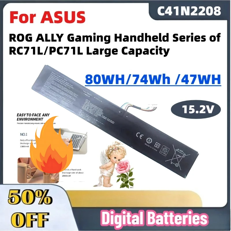 

Upgrade New 15.2V 80WH/74Wh /47WH C41N2208 Laptop Battery for ASUS ROG ALLY Gaming Handheld Series of RC71L/PC71L Large Capacity