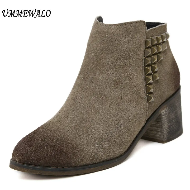 

Women Suede Leather Boots Qualiy Pointed Toe Rivets Shoes Ladies Casual Autumn Winter Shoes botines mujer