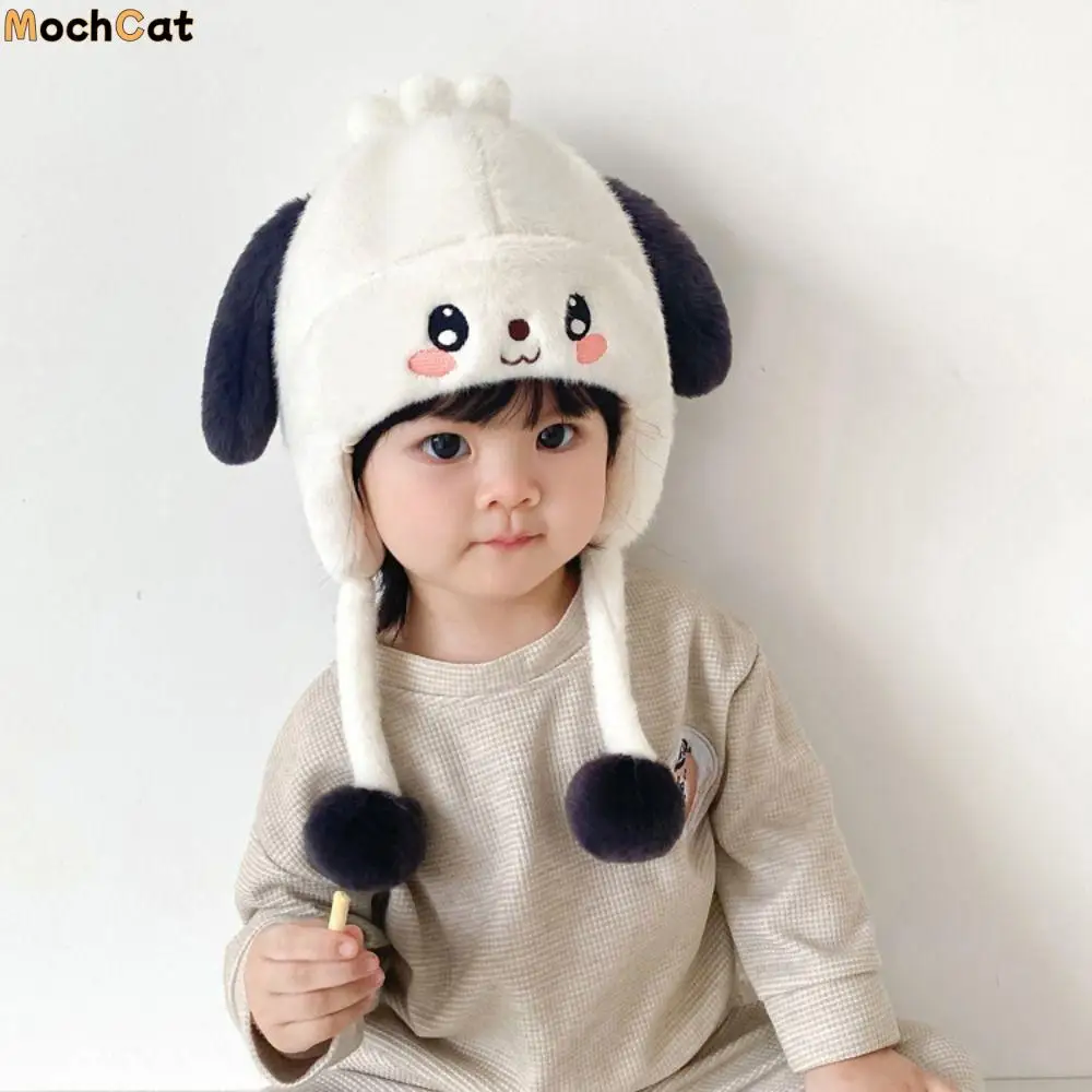 

Protection Solid Color Cartoon Plush Hat Woolen Hairball Baby Beanie Cap Thermal Hat Skullies Kids Crochet Hat Girls