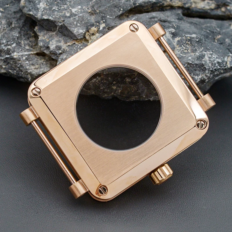 Waterproof Men Diving Square Watch Case Rose Gold Sapphire Glass Watch Case Compatible With Japan NH35 4R 7S Automatic Movement