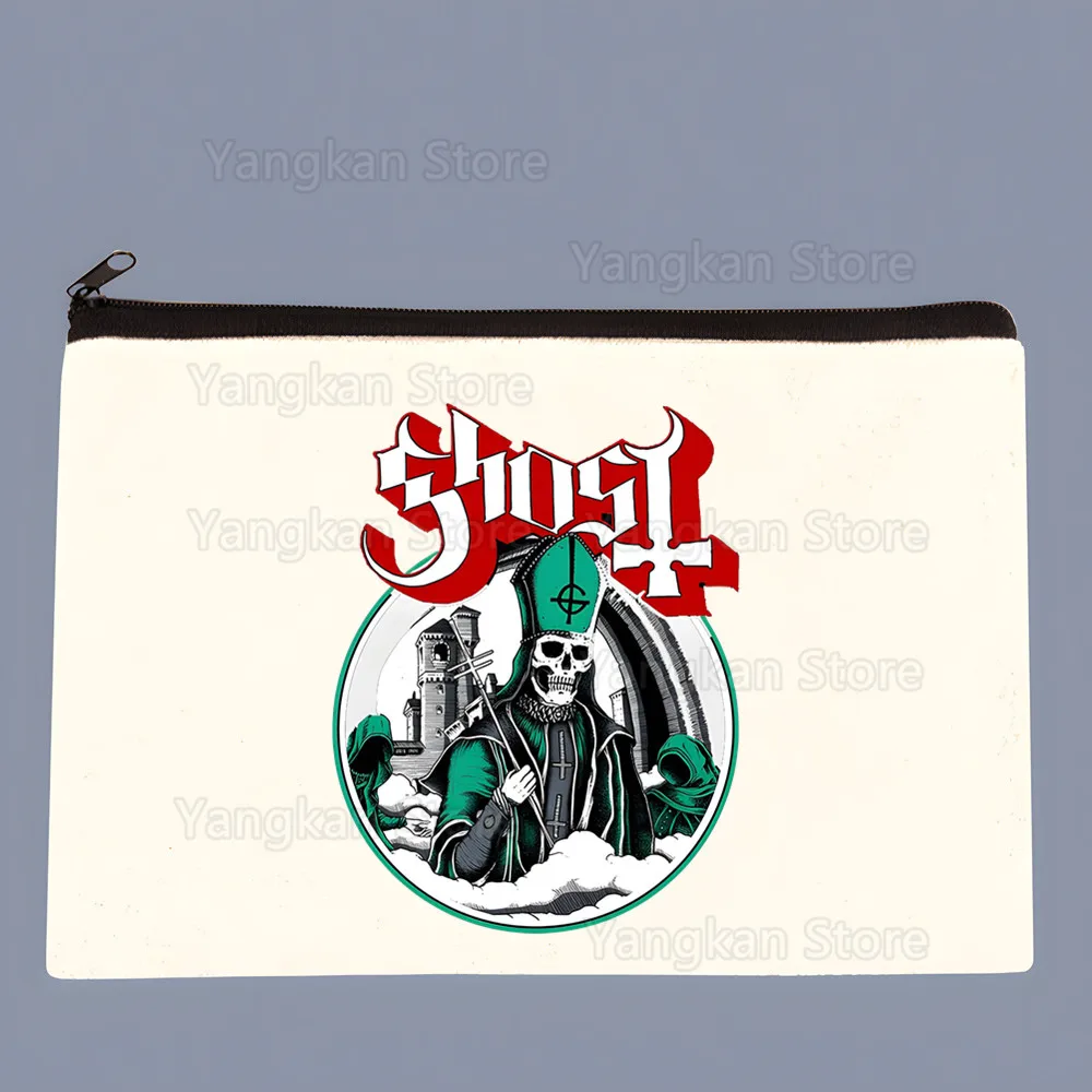 

Сумка-косметичка из холщовой ткани с принтом Ghost Band Satanized, забавный пенал на молнии, сумка для закусок, люксовая сумка, косметичка