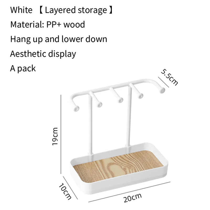 Présentoir à Bijoux avec Escalier en Bois, Support de Colliers de la raq, Crochets de Rangement Blancs