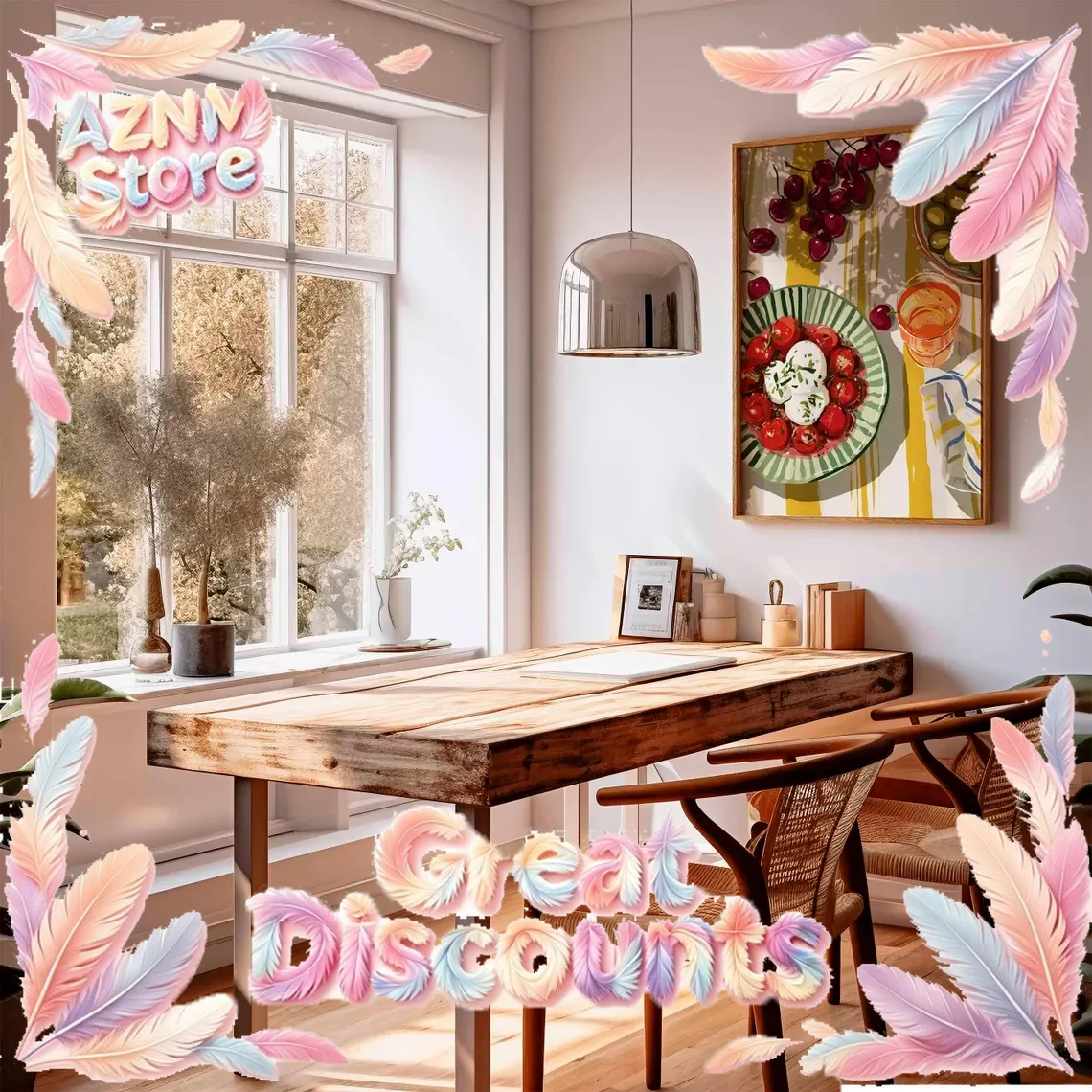 Impresión artística de pared de cocina mediterránea, póster de naturaleza muerta con comida, obra de arte colorida para comedor, ilustración de frutas y ensaladas, Rus