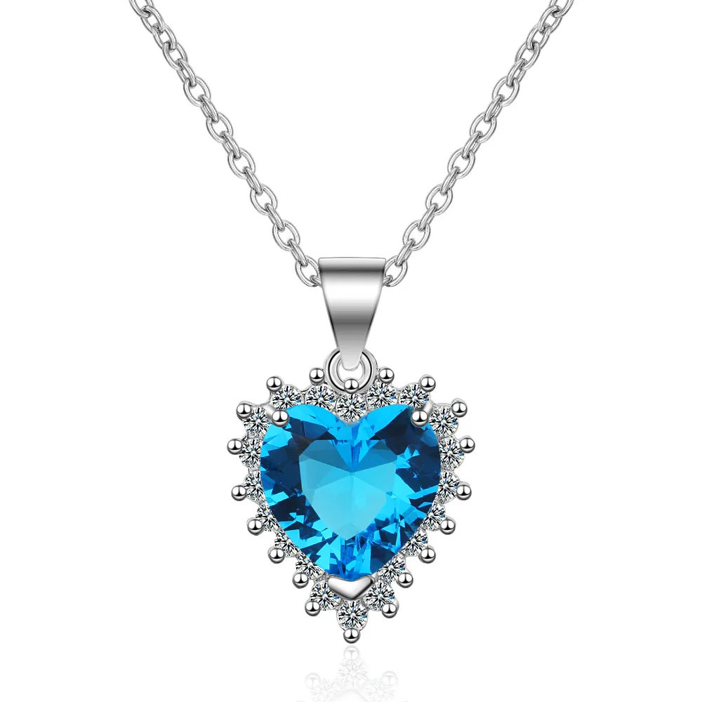 

925 Sterling Silver Heart Blue Zircon Choker Necklaces For Women Fashion Luxury Retro Jewelry Wholesale Jewellery Trend 2024