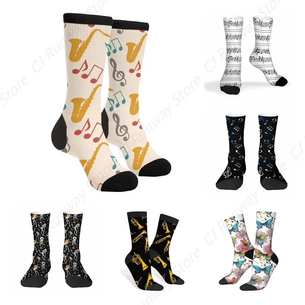 Colorful Musical Music Notes Treble Clef Saxophone Casual Funny Funky Novelty Socks For Men Women