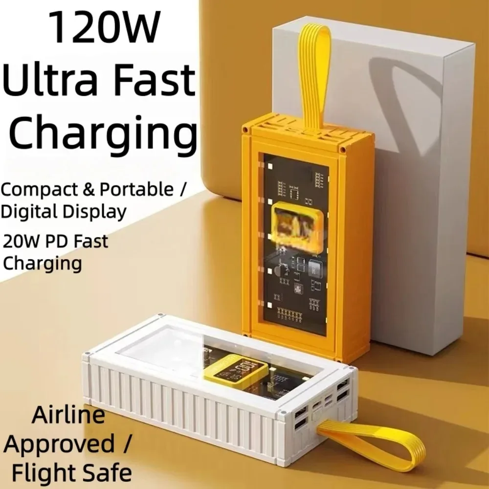 

120W 50000mAh Transparent Power Bank Portable Super Fast Charging Universal External Battery For Xiaomi , Apple & Android Phones