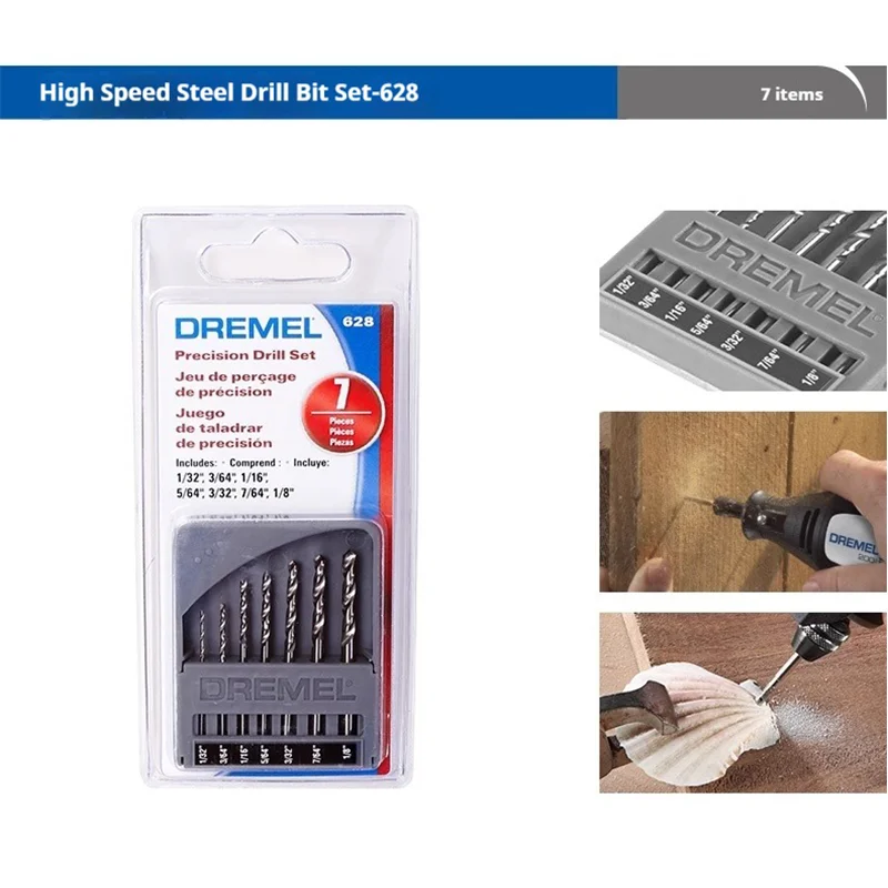 

Dremel 628 High Speed Steel Drill Bit Set 1/32 to 1/8 Inch for Wood Plastic Soft Metal Rotary Tool Accessories