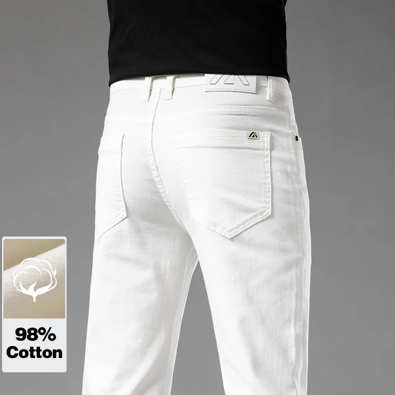 Pantalones vaqueros blancos ajustados de estilo clásico para hombre, pantalones de mezclilla elásticos de algodón, moda de negocios, alta calidad,