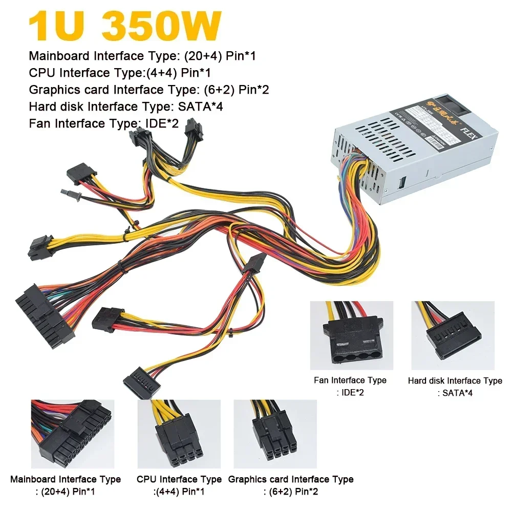 ATX 350W PSU 180-264V 24Pin For Mini ITX Case Small 1U Flex PC Power Supply For NAS POS Cash Register Machine