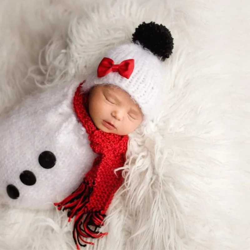 

Handmade Crochet Snowman Swaddle Sack Set - Complete Newborn Photoshoot Costume with Hat-red Scarf for Christmas Photosred bebe