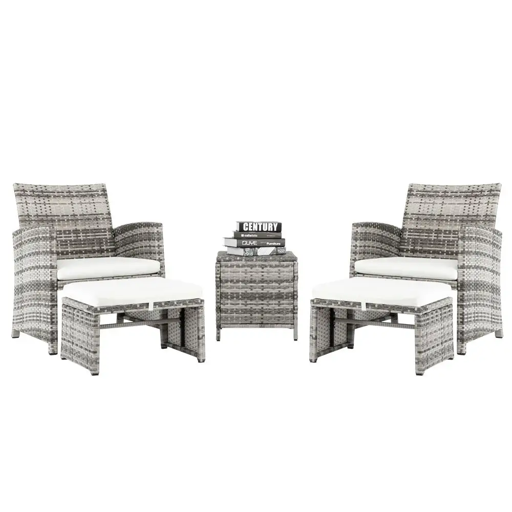 5-Piece Gray Gradient Sofa Set: 2 Chairs, 2 Footstools, 1 Coffee Table Combo