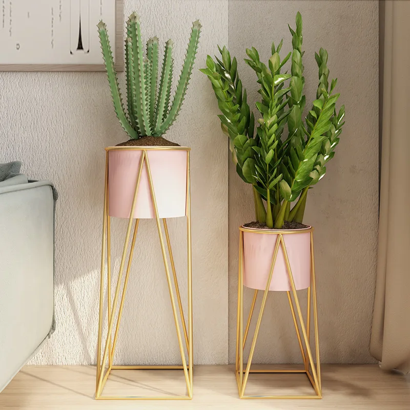 

Golden iron flower stand Fashion Indoor Plant shelf living room Balcony floor-standing shelf Square bottom Not include plants