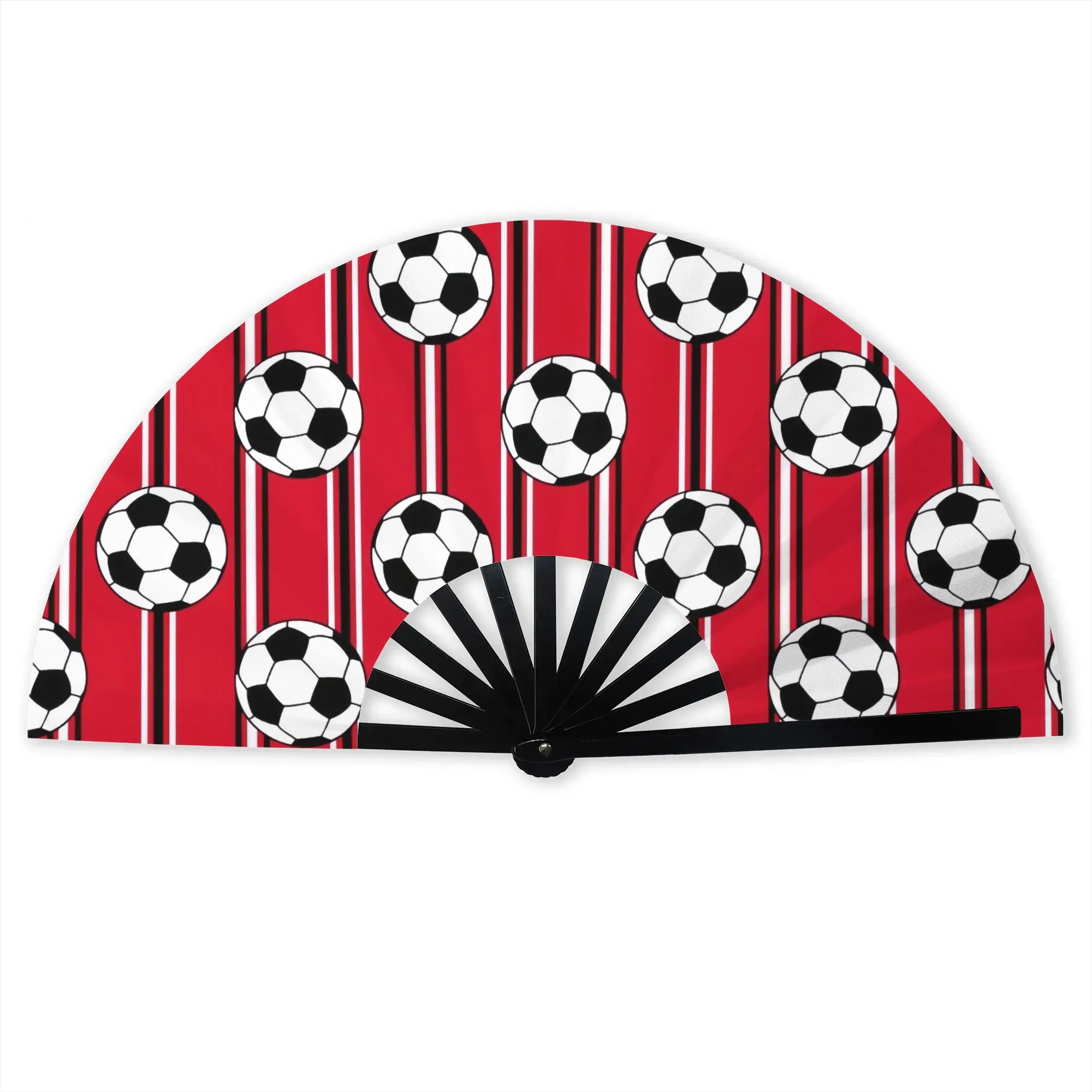 Vertical Stripes Red Footbally Black White Portable Pocket Fan Camping Soccer  Folding Fan Chinese Dance Cooling Handheld Fans