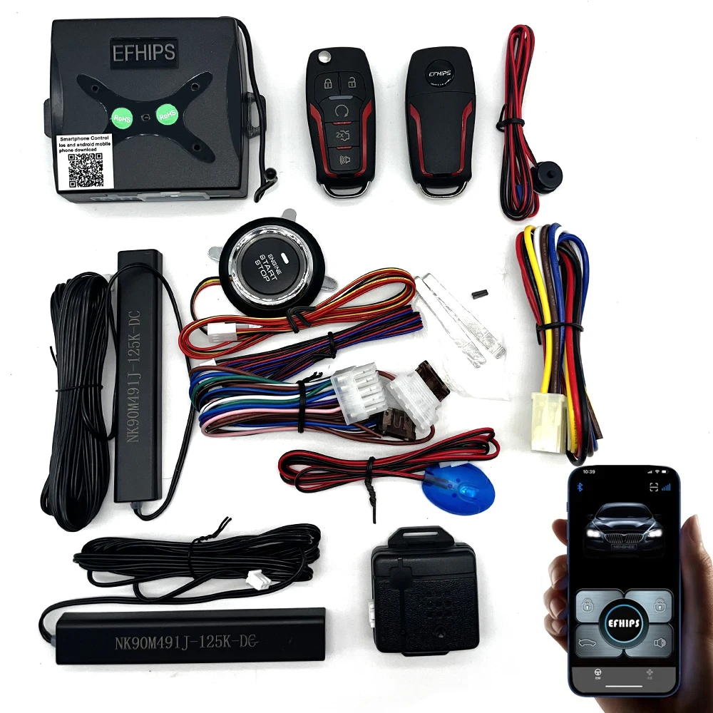 Pyhodi Système D'Alarme Voiture DC12V Keyless Entry - Démarrage Arrêt à Distance, Bouton Start Stop, Sécurité Anti-Vol