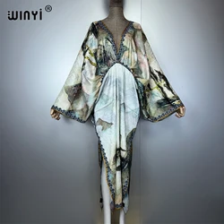 WINYI-Robe de plage d'été style bohème pour femme, vêtement de haute qualité, double face, impression Boho, soie élégante, maxi, soirée, kaftan