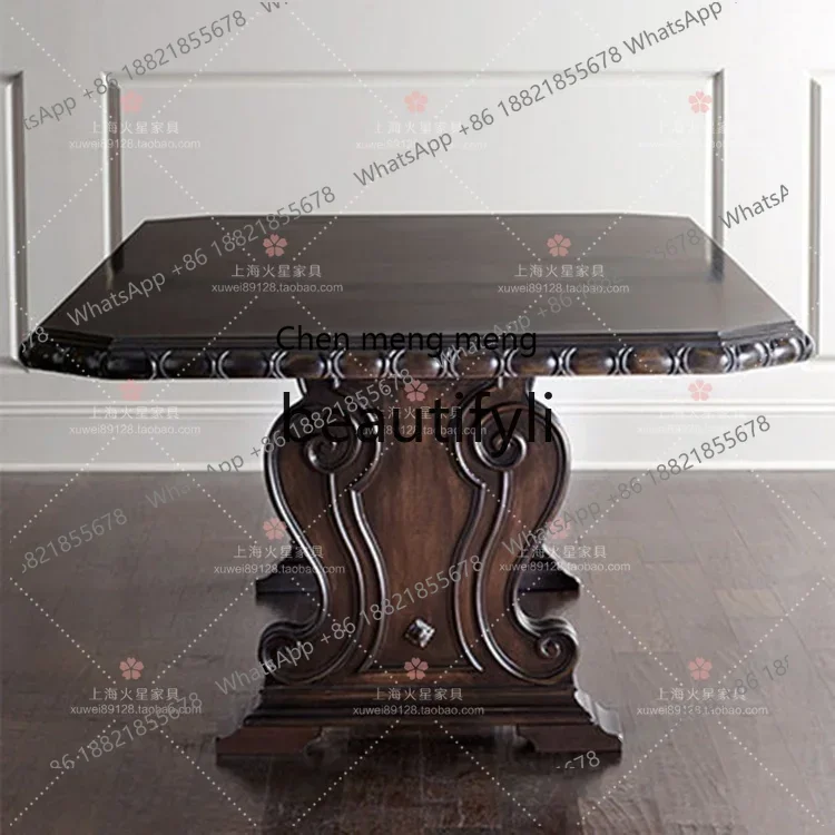 

American rural solid wood high-end rectangular dining table European retro dining table French simple modern2936