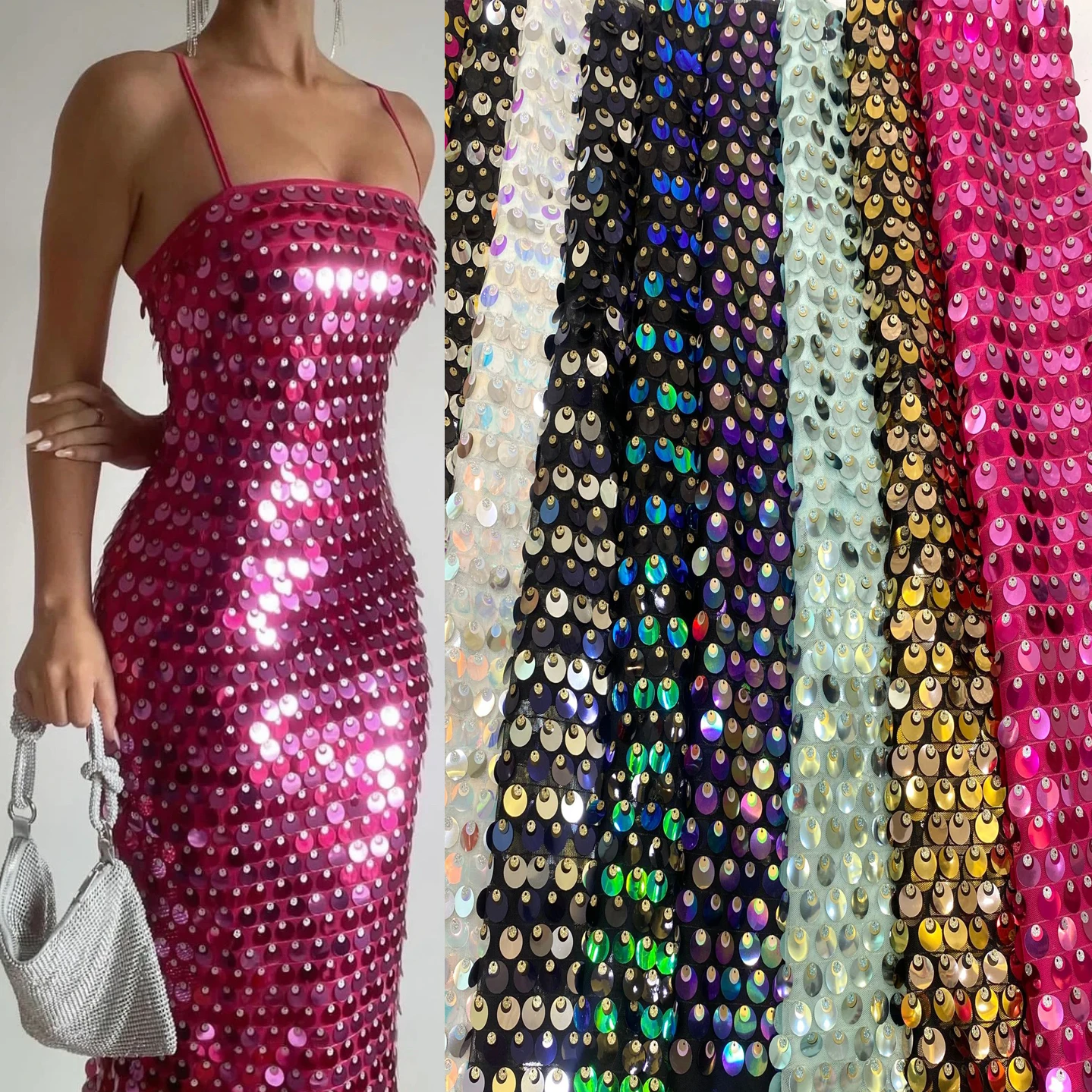 

3+5+18mm multi-color sequin embroidered mesh fabric light luxury women's dress shirt evening dress fishtail dress sequin fabric