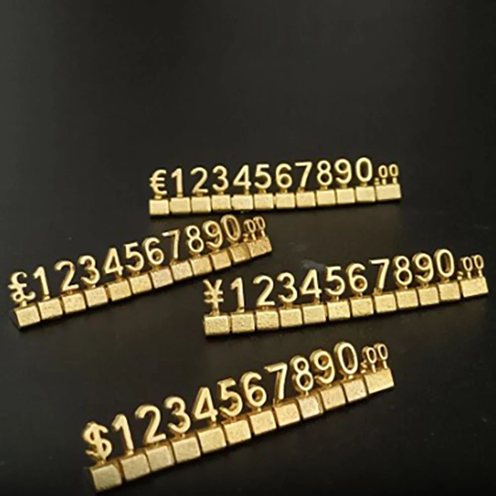 12Pcs/Set Gold 3D Combined Price Tag Adjustable Number Signs Cube Dollar Euro Currency Symbol Jewelry Store Price Display Tags