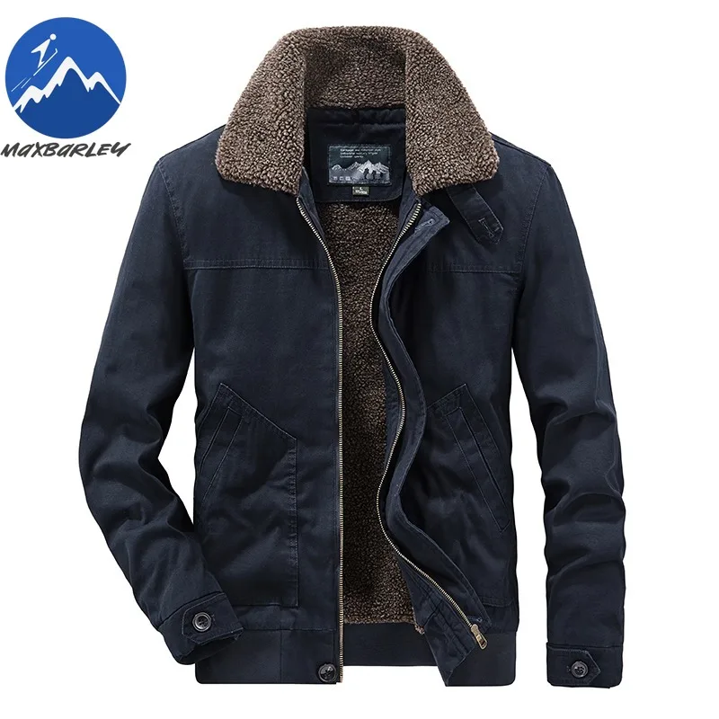Maxbarley Mens Padding Coat Turndown Collar American Style Lightweight Padded Jacket Plus Size Hiking Warm Lamb Fleece Jackets