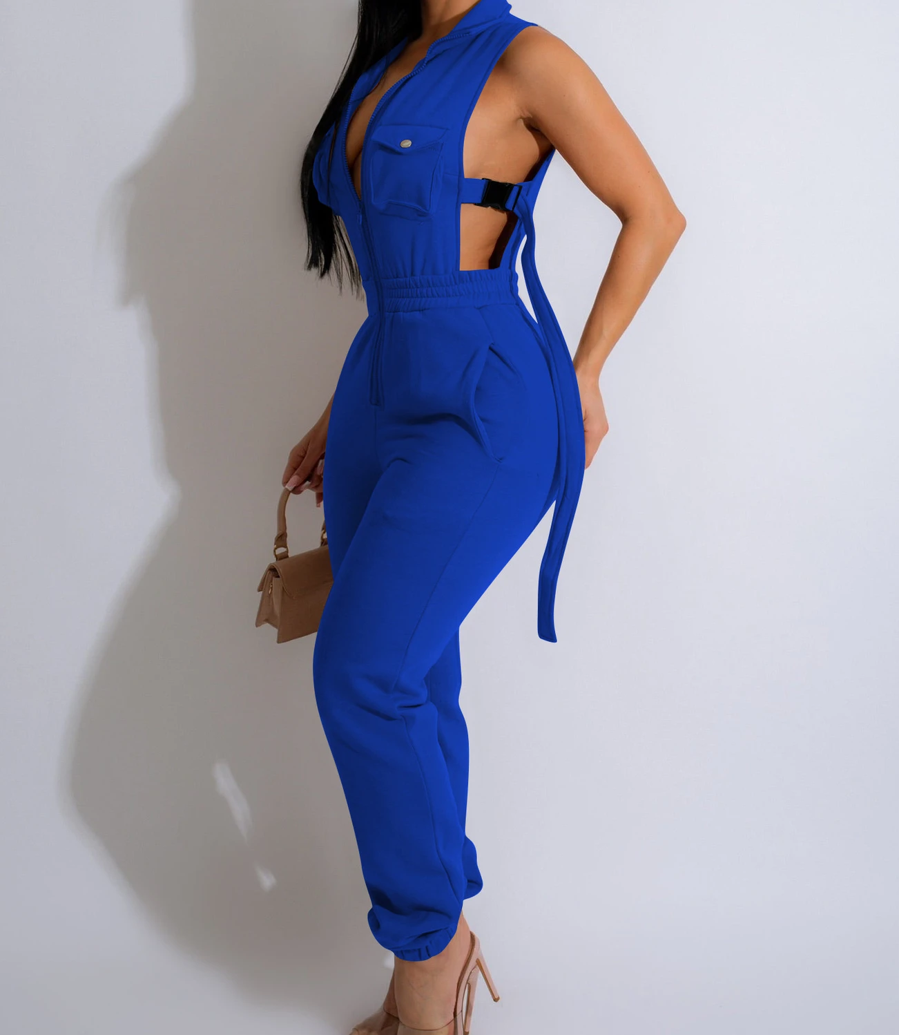 Jumpsuits for Women 2024 Summer Sexy Spicy Girl Side Button Zipper Sleeveless 4 Pocket Jumpsuit Streetwear Fashion Overalls