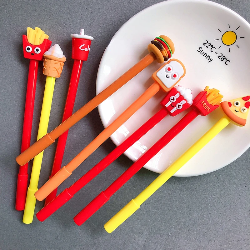 10Pcs/Set Creative Simulation Food Gel Pen Fries Cola Burger Cartoon Signature Pen Cute Gel Pen School Writing Pens Stationery