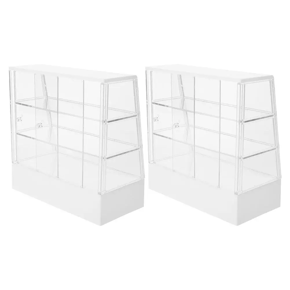 

2pcs Mini Cake Cabinet For Dollhouse Bakery Kitchen Decor Sliding Door Miniature Display Cabinet Durable Plastic Mini House