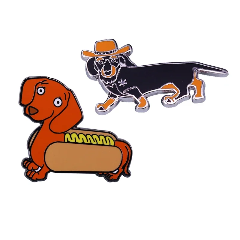 Cute Dachshund Enamel Pin Wiener Badger Sausage Dog Hotdog Cowboy Dogs Puppy Kawaii Pet Brooch Dog-mom Dog-dad Jewelry gift