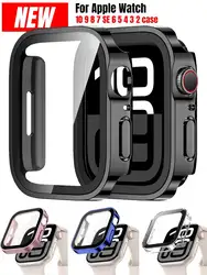Glass+Case For Apple Watch 46mm 44mm 45mm 40mm 41mm 42mm straight edge Screen Protector Cover Case iWatch 10 9 8 7 SE 6 5 4 case