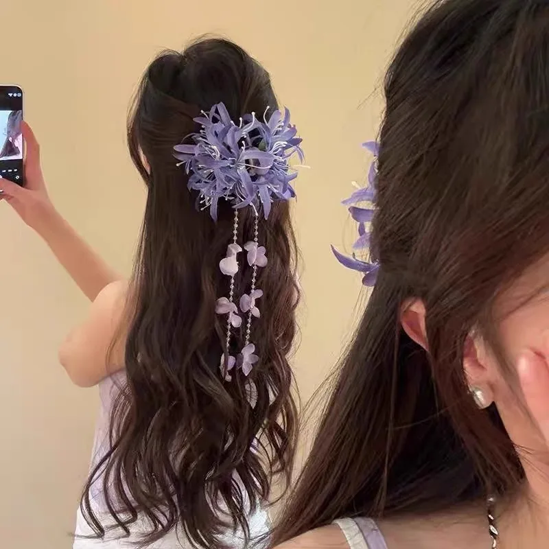 1 Pince à Cheveux pour Femme, Grande Taille, Violette, Élégante, Douce, Polyvalente, Motif Fleur Tendance, Accessoire de Coiffure Simulé