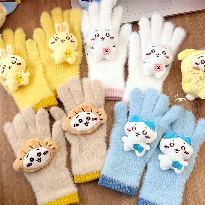 Kawaii Chiikawa Anime Hobby Hachiware Usagi Cartoon Girl Fingerless Thick Gloves Winter Warm Gloves Give Gifts To Girlfriend