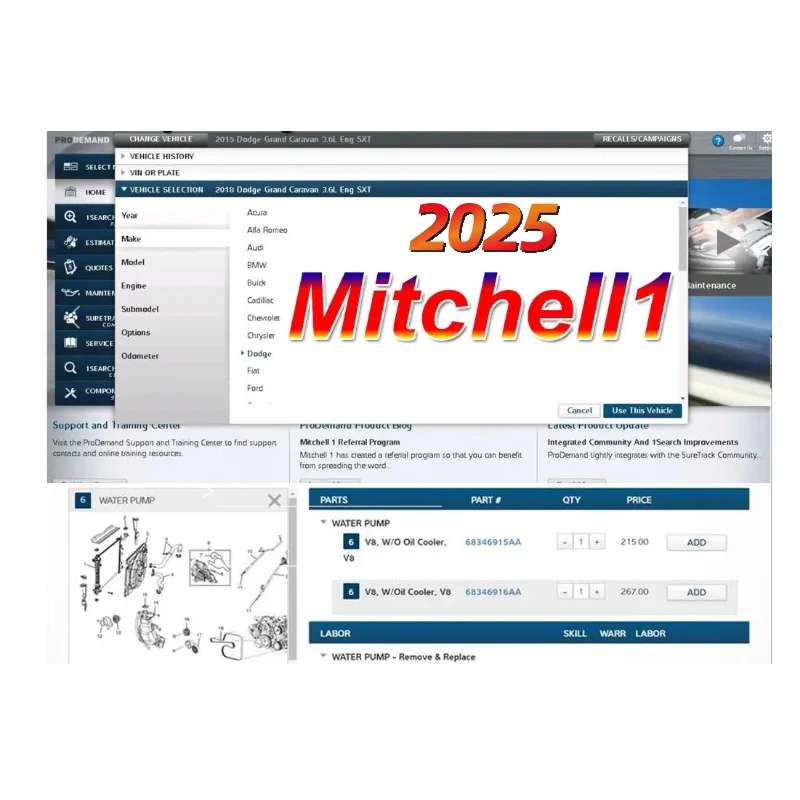2025 Mitchell 1 ProDemand Cuenta de 1 año para decodificación VIN TPMS Ajuste de neumáticos Índice DTC Software de diagnóstico de reparación de automóviles Mitchell1