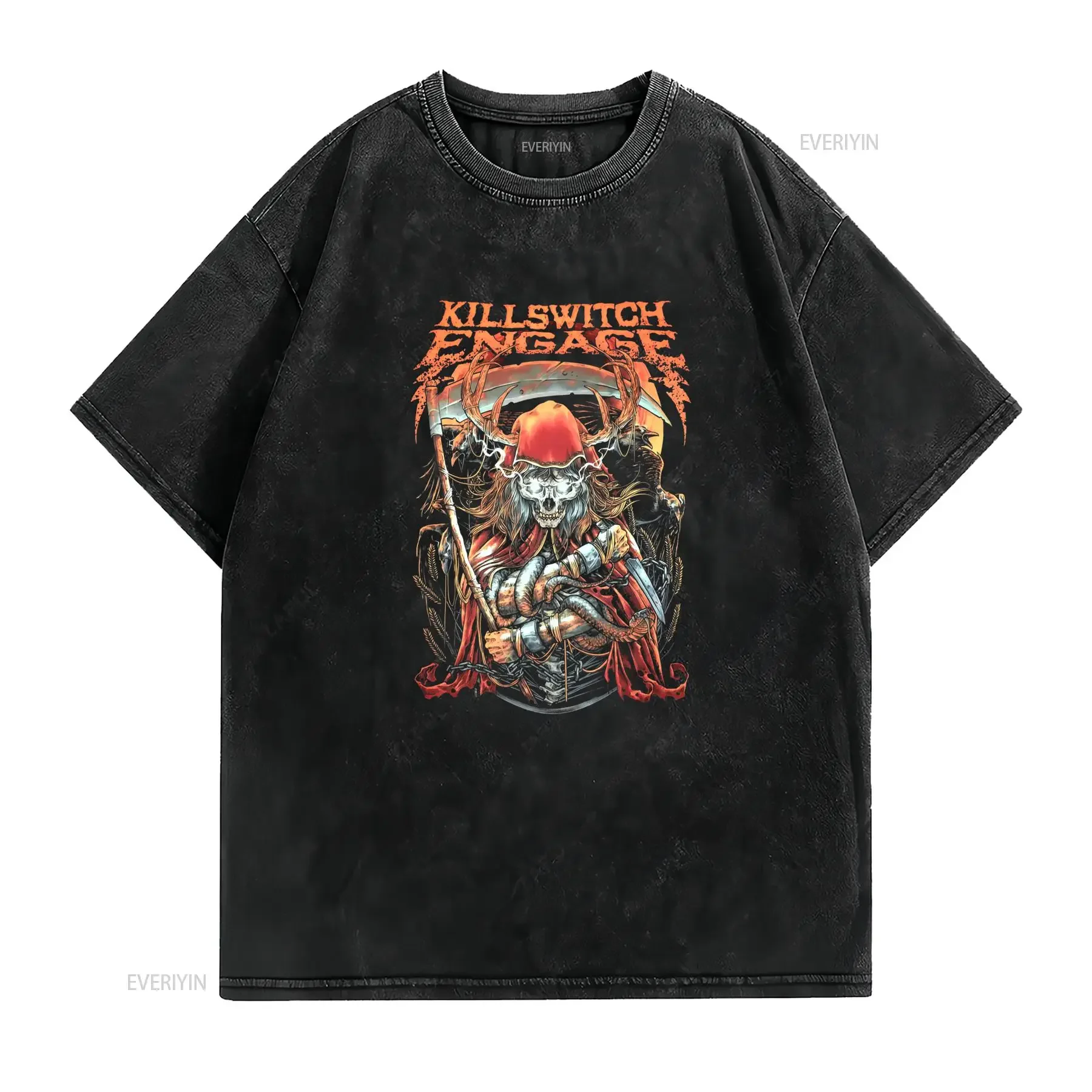 Gothic Heavy Metal Killswitch Engage Grim Reaper Skull Sickle Print Casual T Shirt vintage Washed fashion streetwear