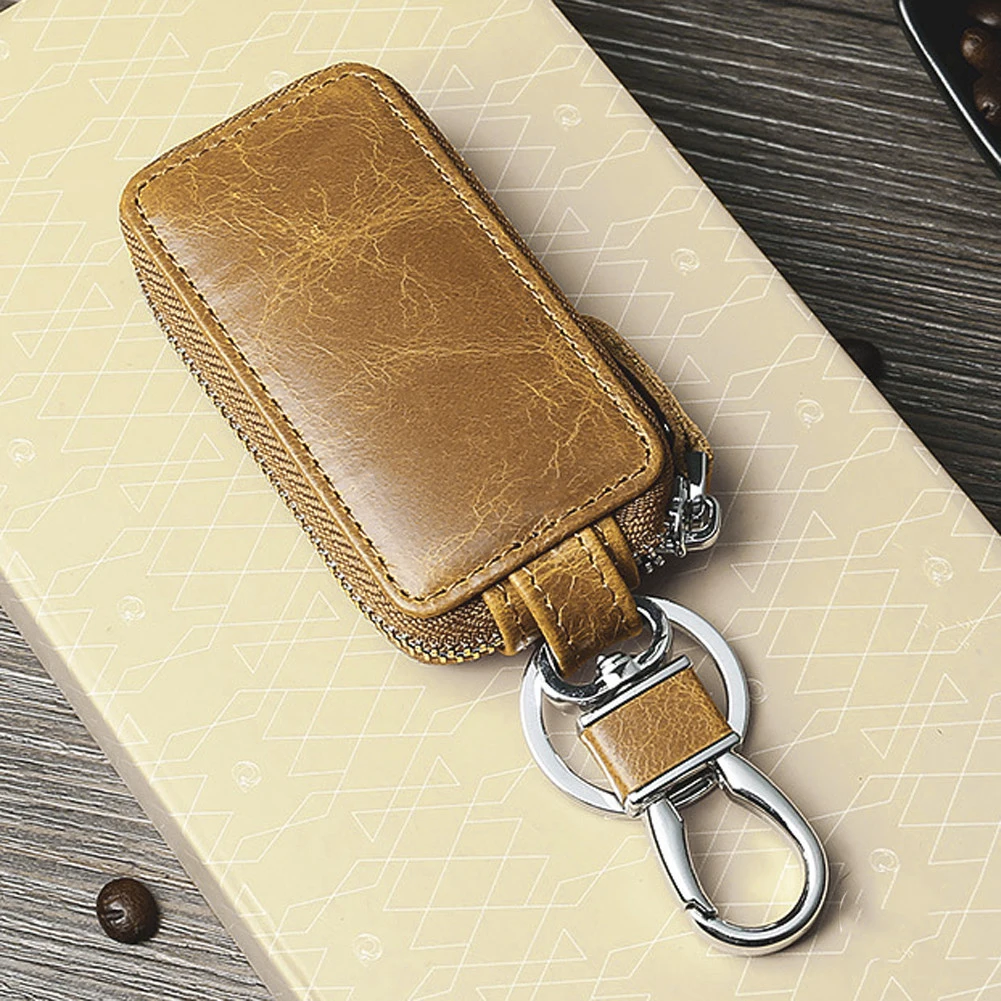 

Коричневый кожаный чехол для автомобильных ключей на молнии с кольцом для ключей