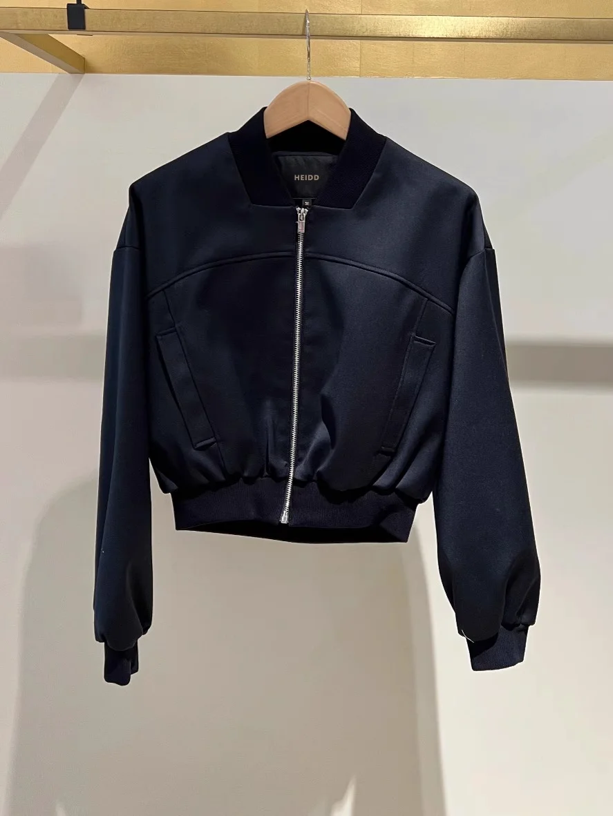 Heidd M Home 2025 Autumn Faionable round Ne ort Sve Long Zipper Baseball Jaet Women's Slim Fit Polyester Fiber Coat