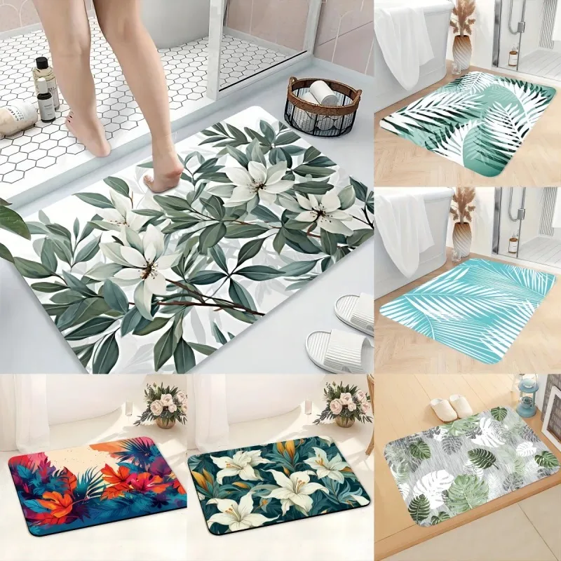 Plant Leaf Print Door Mat Decoration Home Bathroom Mat