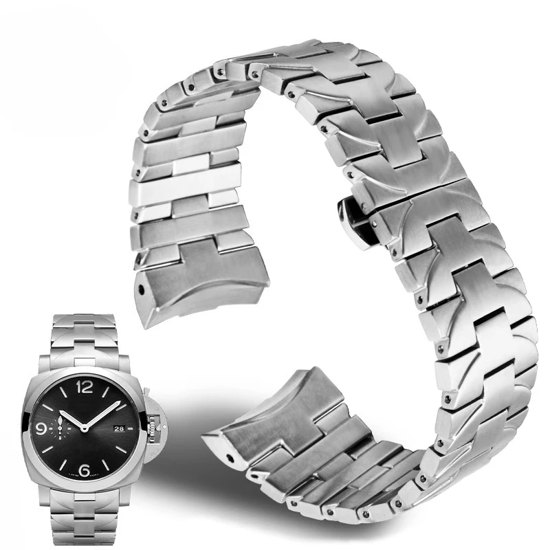 Gebogenes, am Handgelenk angepasstes Armband aus massivem Edelstahl für Panerai Luminor Serie PAM01316 PAM01438 Herren 22 24 mm schwarzer Stahl