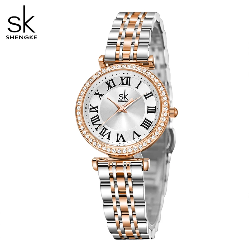 Shengke Top Brand Luxury Women\'s Watch Stainless Steel Material Waterproof Watch Ladies Watches Diamond Clock Relogio Feminino