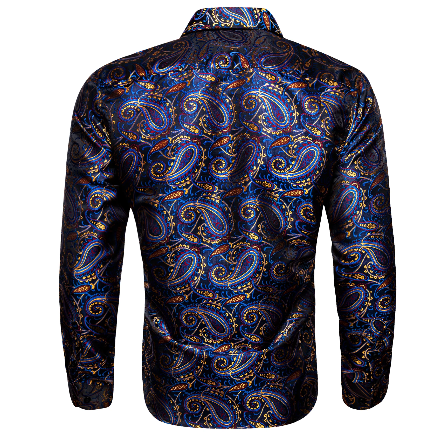 Luxury Silk Mens Shirts Long Sleeve Silk Blue Gold Red Paisley Spring Autumn Slim Fit Male Blouses Casual Lapel Tops Barry Wang