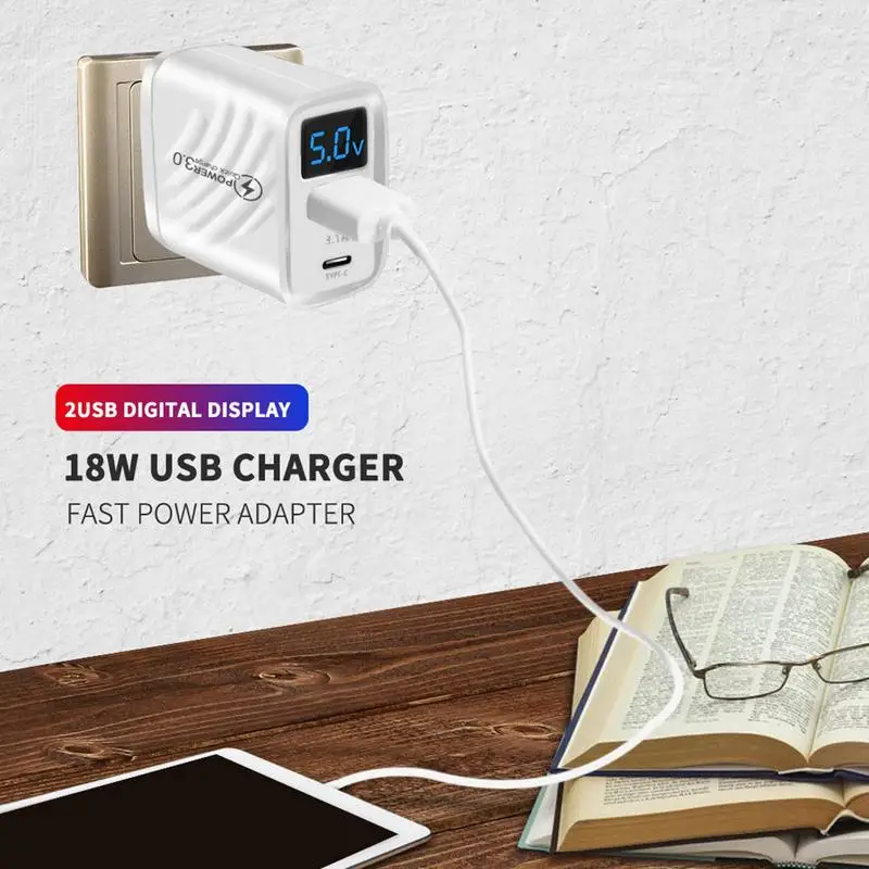 USB Wall Charger PD20W Type C And USB Dual Port Adapter Block 5V3.1A Charger For Tablets Mobile Phone Fast Charging