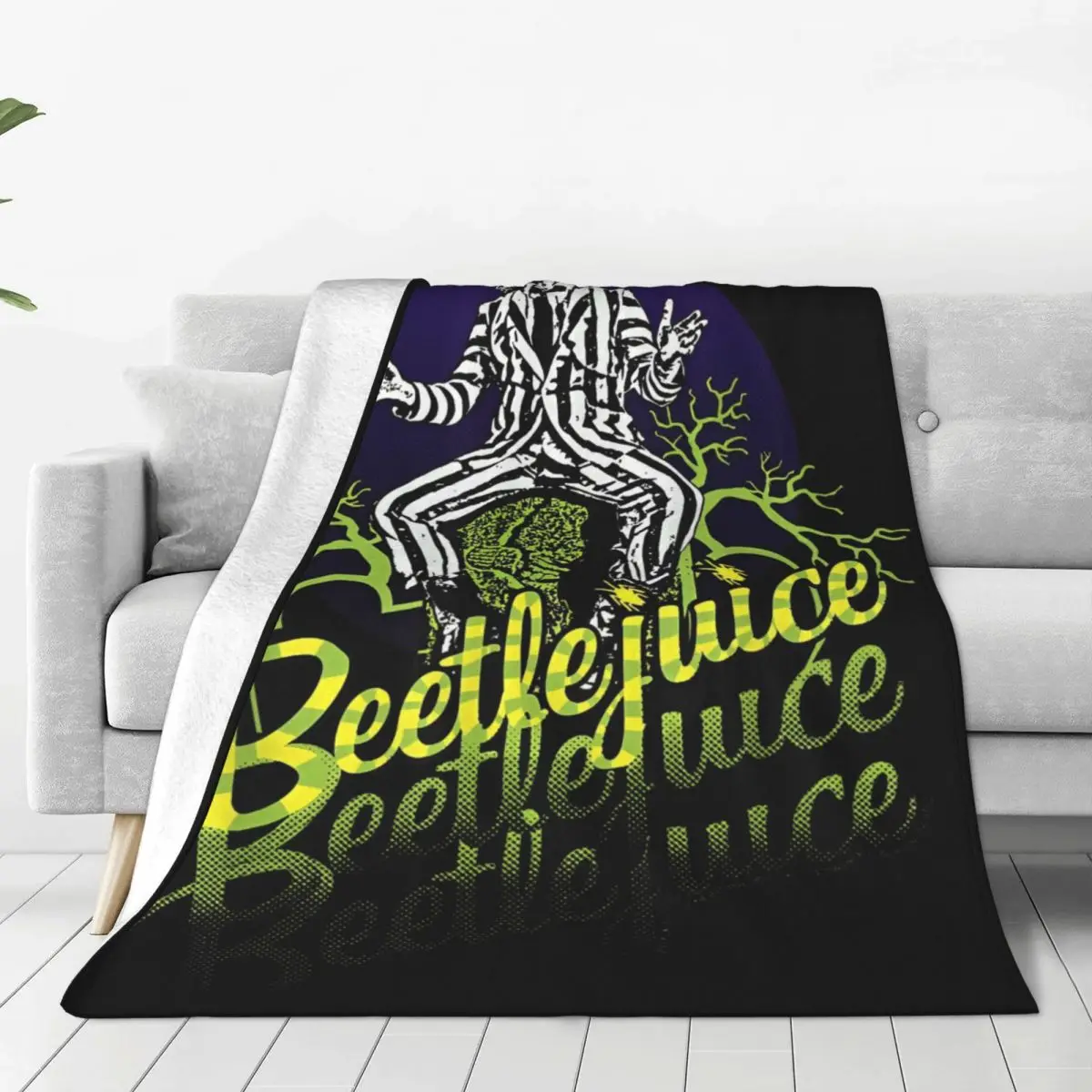 B-Beetlejuice Three Times Text Portrait Fleece Throw Blankets Halloween Horror Blanket for Sofa Office Ultra-Soft Bedding Throws