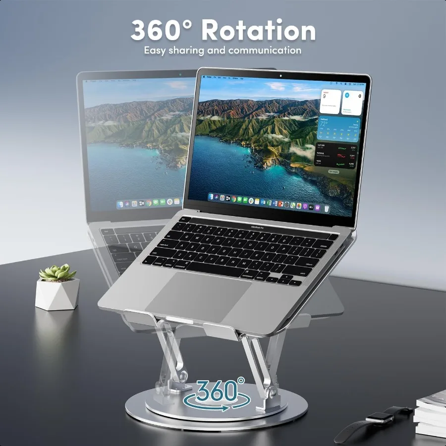 Adjustable Laptop Stand with 360 Rotating Base Ergonomic Computer Stand for Desk Foldable Portable Laptop Riser Holder Fits All