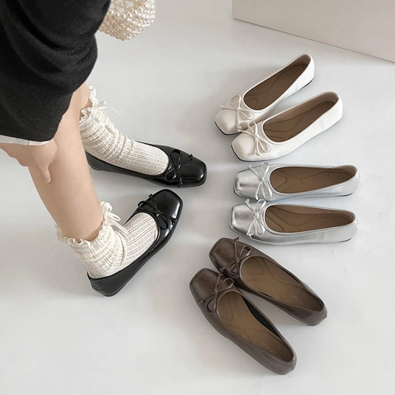 

Женские балетки с узлом-бабочкой, женские повседневные туфли без шнуровки на мягкой подошве, элегантные модельные туфли на плоской подошве, туфли Мэри Джейн