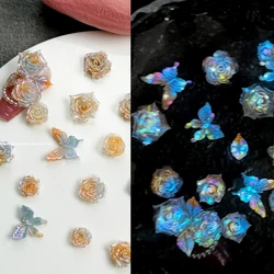 50pcs/bag Glitter Soft Resin Butterfly Flower Nail Charms Luminous Firefly Rose Butterfly Decoration for Manicure DIY Parts