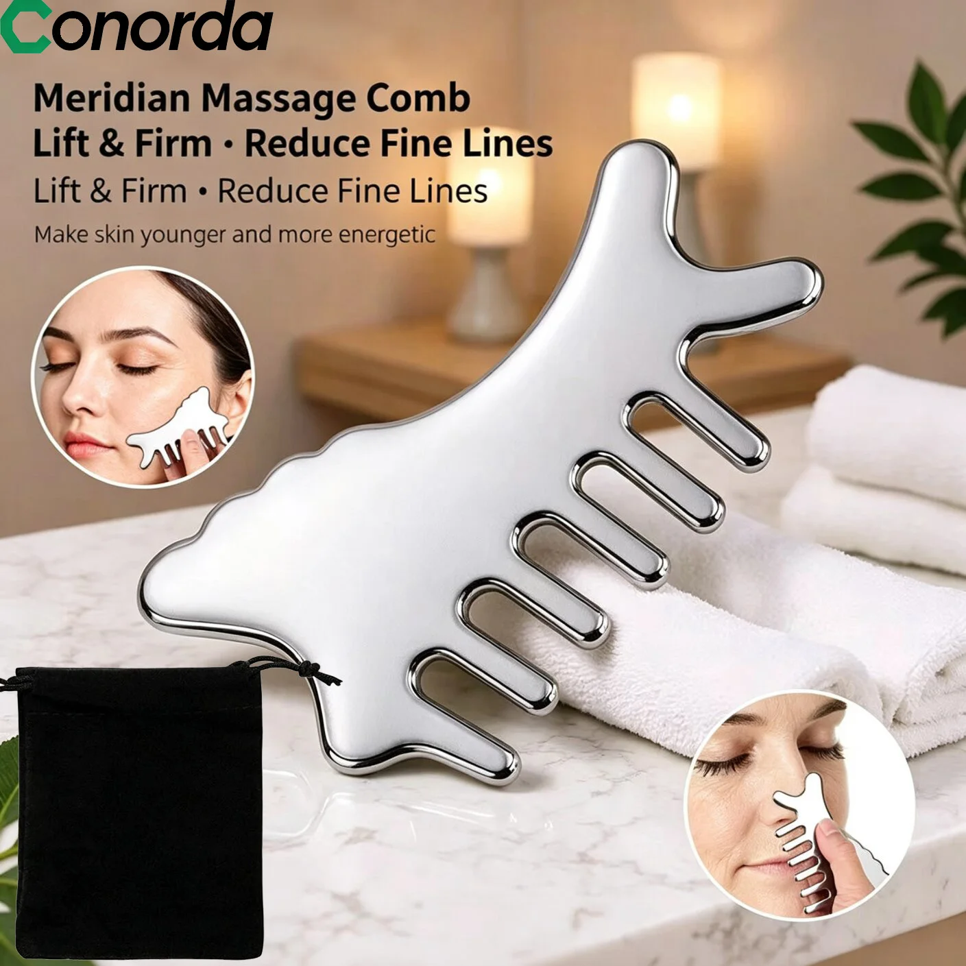 Conorda Protable Scalp Massage Comb Stainless Steel Gua Sha Tools Deep Tissue Release Therapy Scraping Board Myofascial Massage