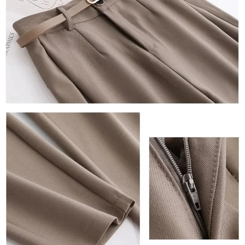Spring Autumn Women\'s Clothing Solid Color Button Zipper High Waist Pockets Trousers Trouser Suits Straight Commute Pants